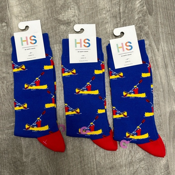 Happy Socks Other - 3 Men’s Women’s Adult Happy Socks Canoe Canoes Blue Crew Fun Pattern NWT